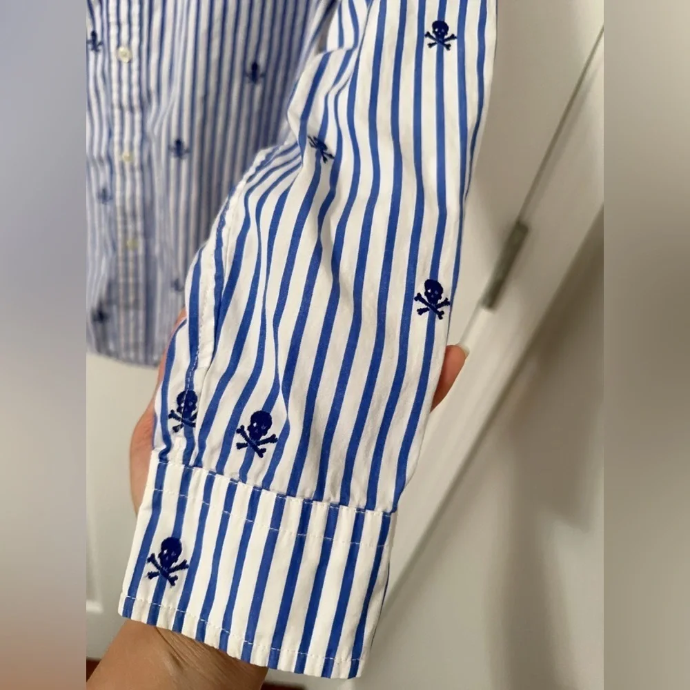 Ralph Lauren Kids White and Blue Striped Button Down Shirt